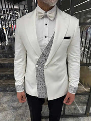 Threebooy  Elegant Men Suits 2 Piece Blazer Pant Double Breasted Crystals Formal Occasions Celebrity Prom Party Suit