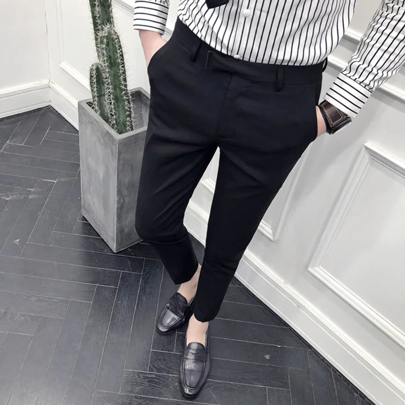 Threebooy New Style Men's Spring High Quality Cotton Business Suit Trousers/Male Slim Fit Pure Color Leisure Suit Pants 28-36