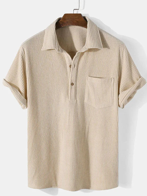Threebooy  New 2025 Men's Summer Corduroy Short Sleeve Shirt Fashion Casual Streetwear Solid Lapel Loose Pullover Retro Simple Tops for Men