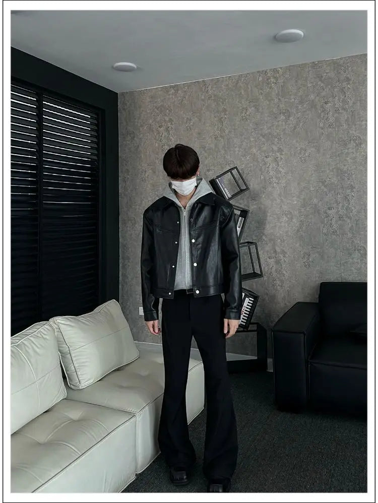 Threebooy American Street High-end Coat Trendy Leather Jacket Korean Elegant 2025 Spring Men's New PU Lapel Slim Loose Jacket Aesthetic