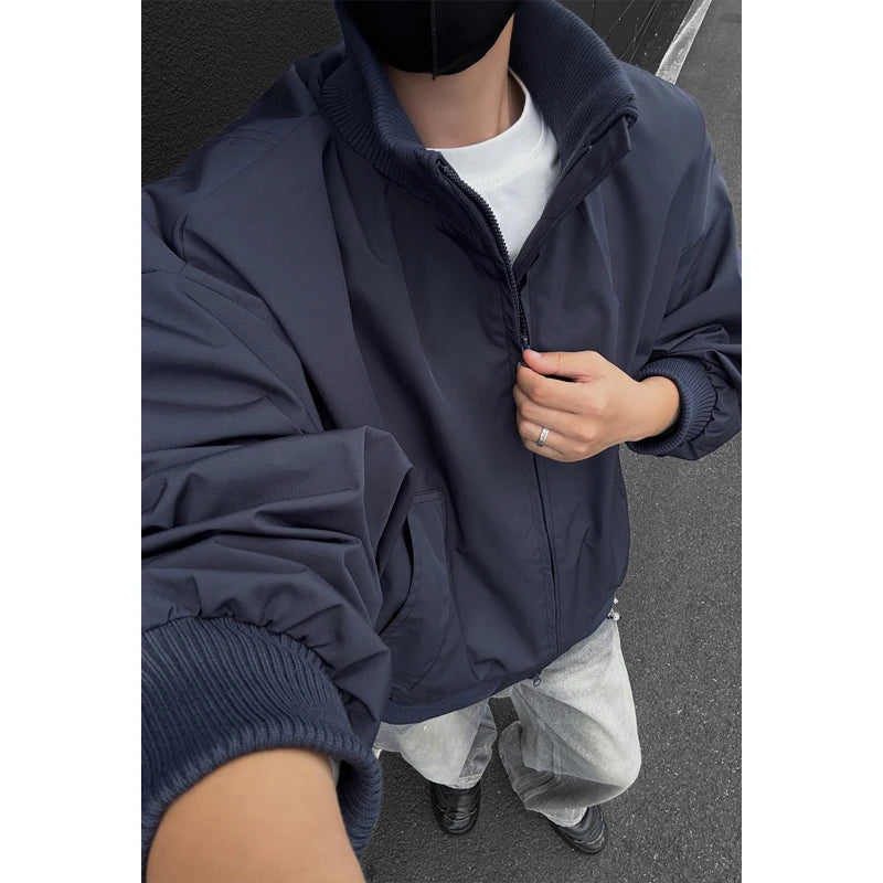 Threebooy Autumn Jacket Men Fashion Casual Black Jackets Men Japanese Streetwear Hip-hop Loose Bomber Jacket Mens Short Coat M-3XL