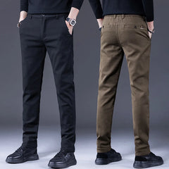 Threebooy  Classic Men's Clothes Business Casual Pants Autumn New Fashion Elastic Comfortable Slim Trousers Male Coffee Gray