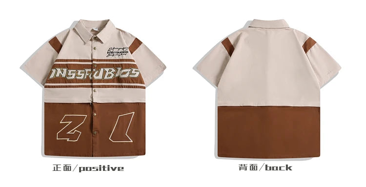 Threebooy American Retro Racing Suit Short-sleeved Shirt Men Korean Version 2025 New Fashionable High-end High-art Motorcycle Style Top