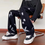 Threebooy American High Street Vibe Style Pants Trend Black Design Sense Tie Dyed Jeans Men'S Hiphop Straight Pants