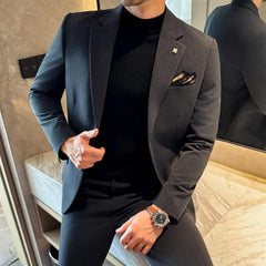 Threebooy  High-End For Men 2 Piece Set Suit Slim Fit Crisp Stylish Casual Slim Fit Tuxedos Business Versatile Easy Care Wedding Groom