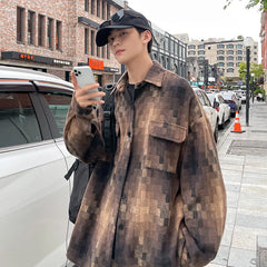 Threebooy Short Woolen Coat Men Warm Retro Thickened Woolen Jacket Men Streetwear Korean Loose Thick Plaid Woolen Coat Mens Jackets M-2XL