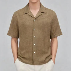 Threebooy Men Summer Short Sleeve Shirt Slim Fit Suit Collar Ice silk Fabric Trendy Casual Top New Lightweight Fashion Streetwear Style
