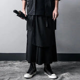 Threebooy Techwear Wide Leg Pants Punk Gothic Black Trousers Male Goth Cotton Linens Summer Japanese Style Streetwear Hip Hop
