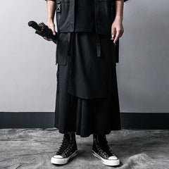 Threebooy Techwear Wide Leg Pants Punk Gothic Black Trousers Male Goth Cotton Linens Summer Japanese Style Streetwear Hip Hop