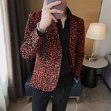 Threebooy Leopard Print Men's Slim Fit Suit Jacket, Single Breasted Two Button Fashionable Blazer for Performance and Party