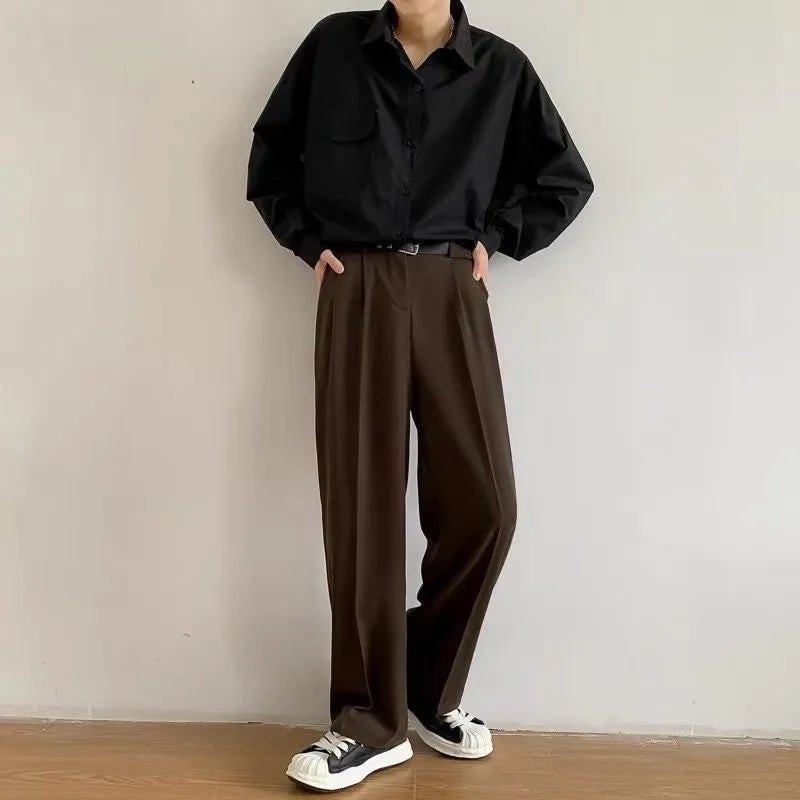 Threebooy Brown Black Suit Pants Men Slim Fit Fashion Social Mens Dress Pants Korean Casual Straight Pants Mens Office Formal Trousers