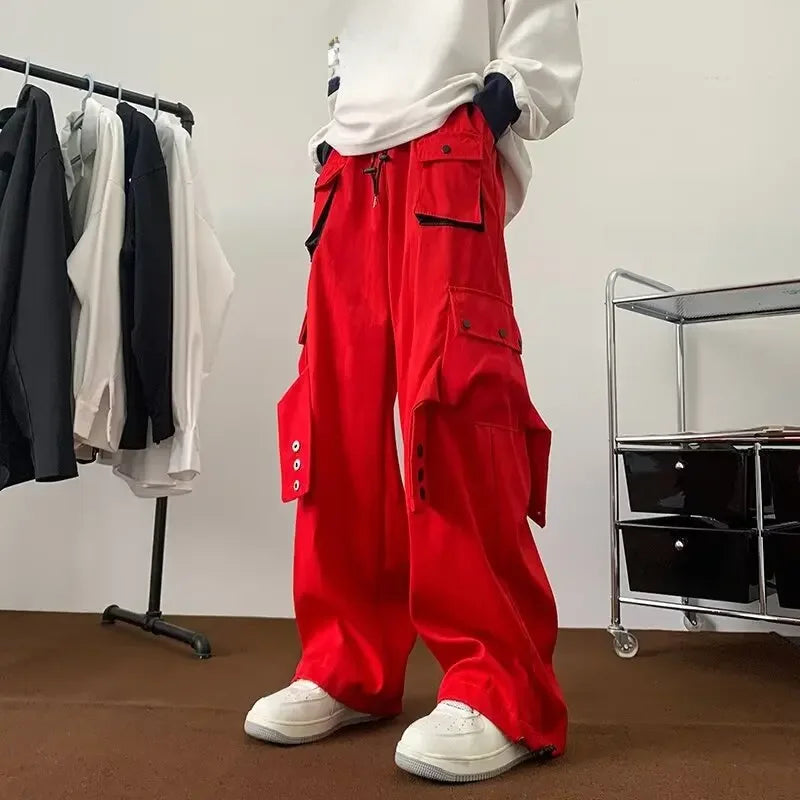 Threebooy  Fashionable Trendy Artistic Solid Color Straight-leg Casual Pants Loose Hip Hop Style For Men Spring Autumn Youth Trend