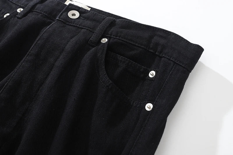 Threebooy Harajuku Sashes Zipper Decorate Vibe Style Black Cargo Pants for Men High Street Straight Casual Baggy Oversized Unisex Trousers