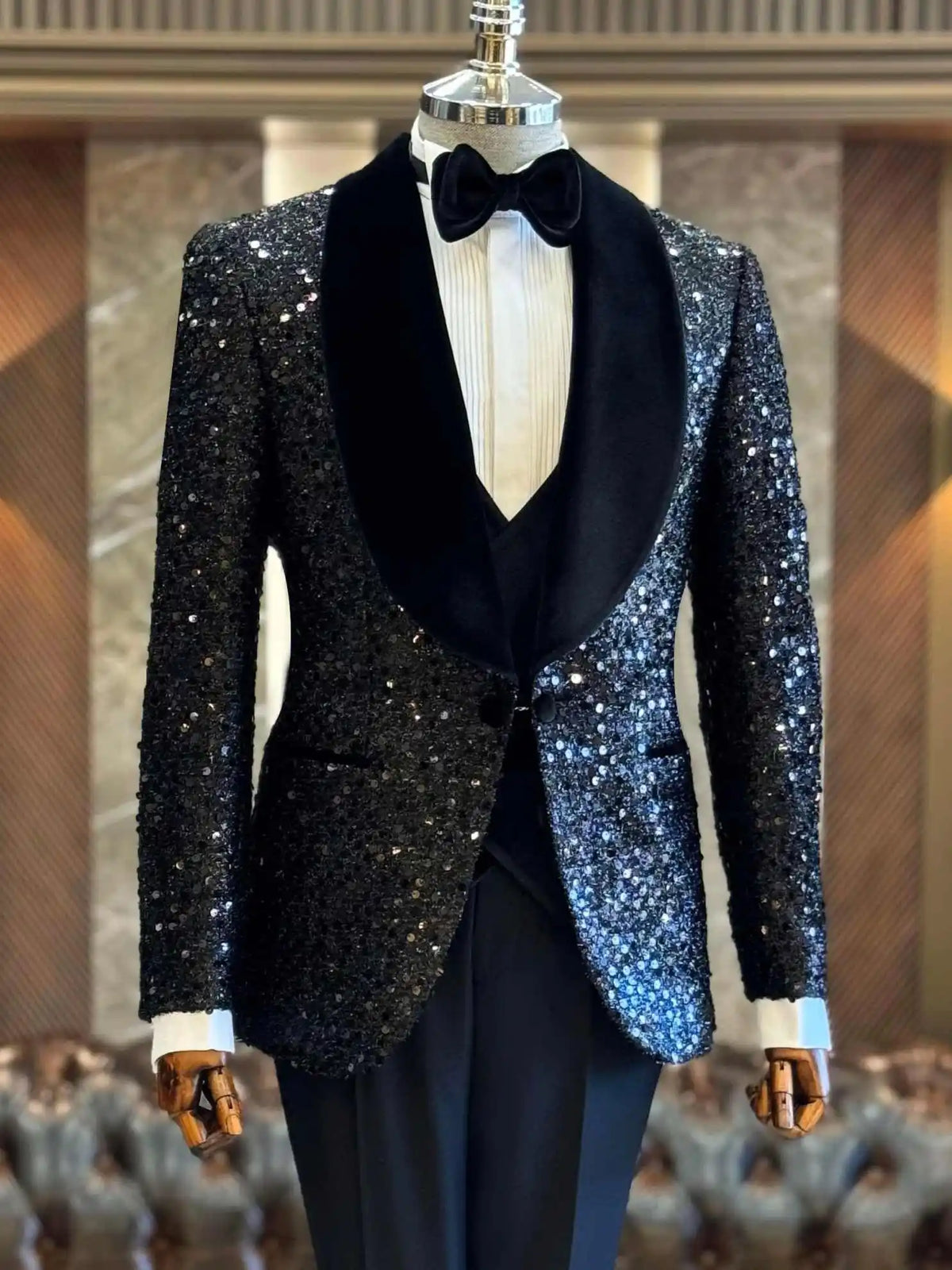 Threebooy  Shining Mens Suits 2 Pieces Blazers Pant Shawl Lapel Single Breasted Fashion Occasion Banquet Party Wear Customized