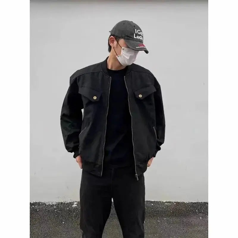 Threebooy American Retro Multi-zipper Design Jacket for Men Women Autumn High Street All-match Bomber Coat Baseball Collar Zipper Jacket