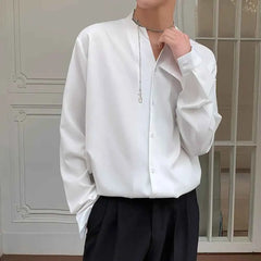 Threebooy  Autumn New Men's Solid Color Long-Sleeve Shirt American Retro Fashion Trendy High Street Loose Casual Simple Men's Top