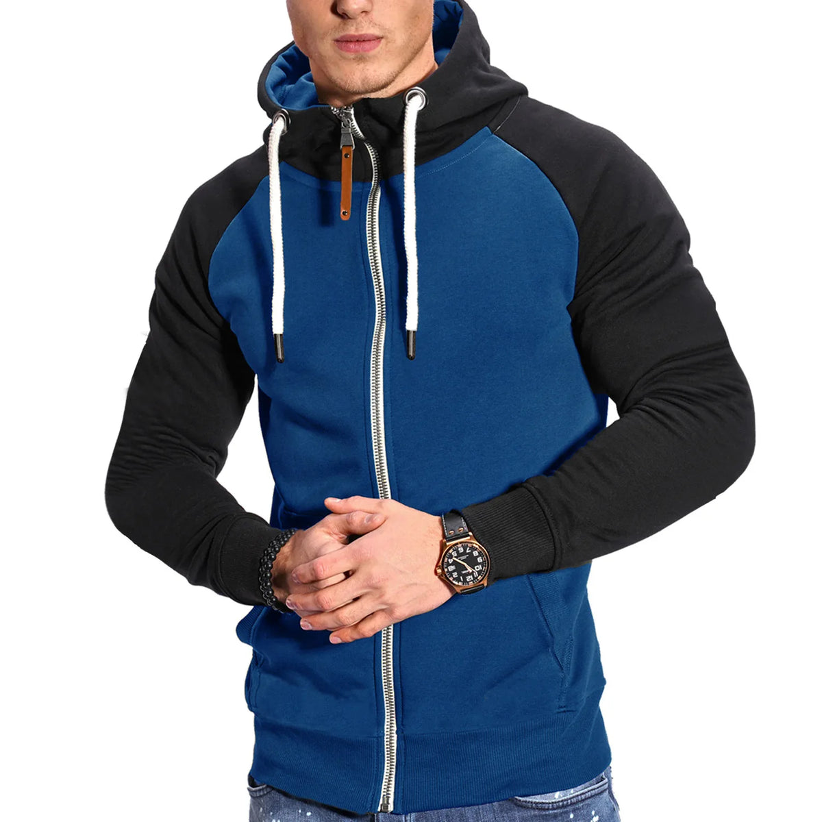Threebooy  Men's Color Block Fitness Sports Sweatshirt Casual Fashion Contrasting Ragdoll Sleeve Cardigan Top