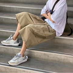 Threebooy Casual Cargo Pants Men Calf-length Letter Oversize All-match Baggy Wide Leg Trousers High Street Hip Hop Trendy Harajuku Chic