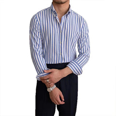 Threebooy  New Naples Business Men Shirts Light Luxury Textured Lapel Striped Long Sleeve Cardigan Leisure Premium Commuter Blouse M-3XL