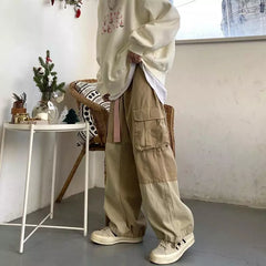 Threebooy Baggy Black Cargo Pants for Men Khaki Cargo Trousers Male Vintage Loose Casual Autumn Japanese Streetwear Hip Hop Retro