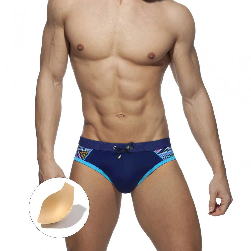 Threebooy  Men's Splice Brief Swimwear Ethnic Style Low Waist Swimming Trunks Bikini Drawstring Board Beach Surfing Swim Bathing Suit