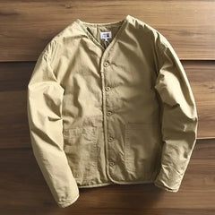 Threebooy Men's Parkas Thick Cotton Coat Jacket Autumn Winter Retro Women Jackets V-neck Long Sleeves Pockets Single-breasted Tops