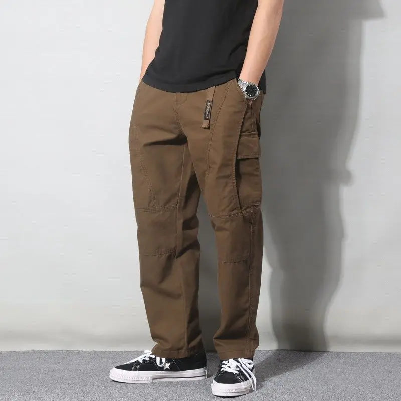 Threebooy  Spring Autumn Fashion Elastic Waist Drawstring Men's Clothing Loose Solid Trend Korean Pockets Straight Simplicity Cargo Pants