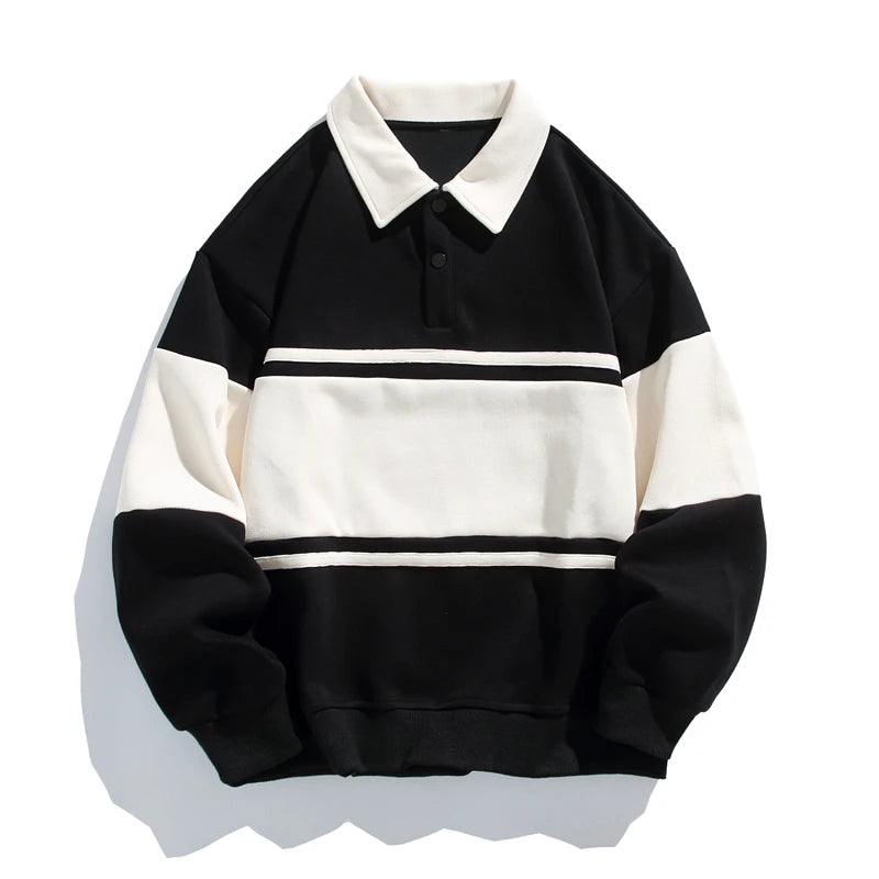 Threebooy 2025 Men Sweatshirts Stand Collar Oversize Splice Pullover Harajuku Unisex Streetwear Autumn Casual Hoodies