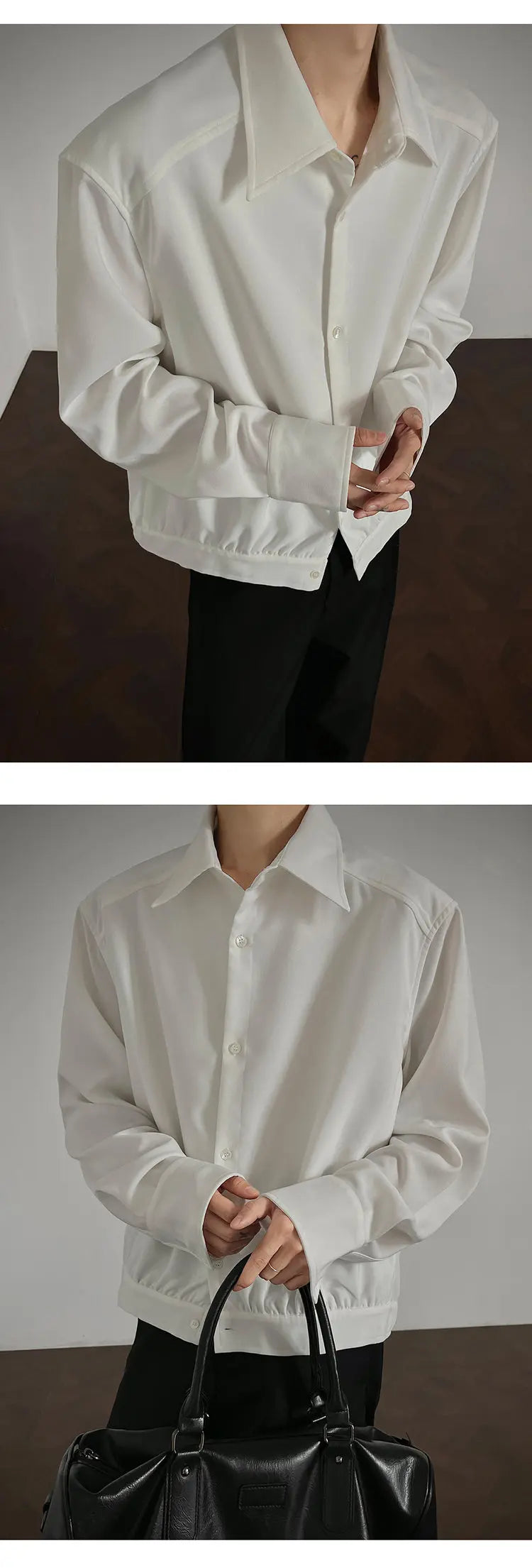 Threebooy Shirt men Korean Style Loose Fit Square Neck Plain Color Long Sleeve Shirt Man Autumn New Trendy Youth Dance Shirts Oversized