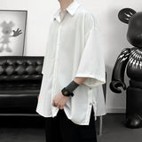 Threebooy Summer Short Sleeved Shirt Men Oversized Black White Shirt Men Streetwear Korean Loose Ice Silk Shirts Mens Casual Shirt M-3XL