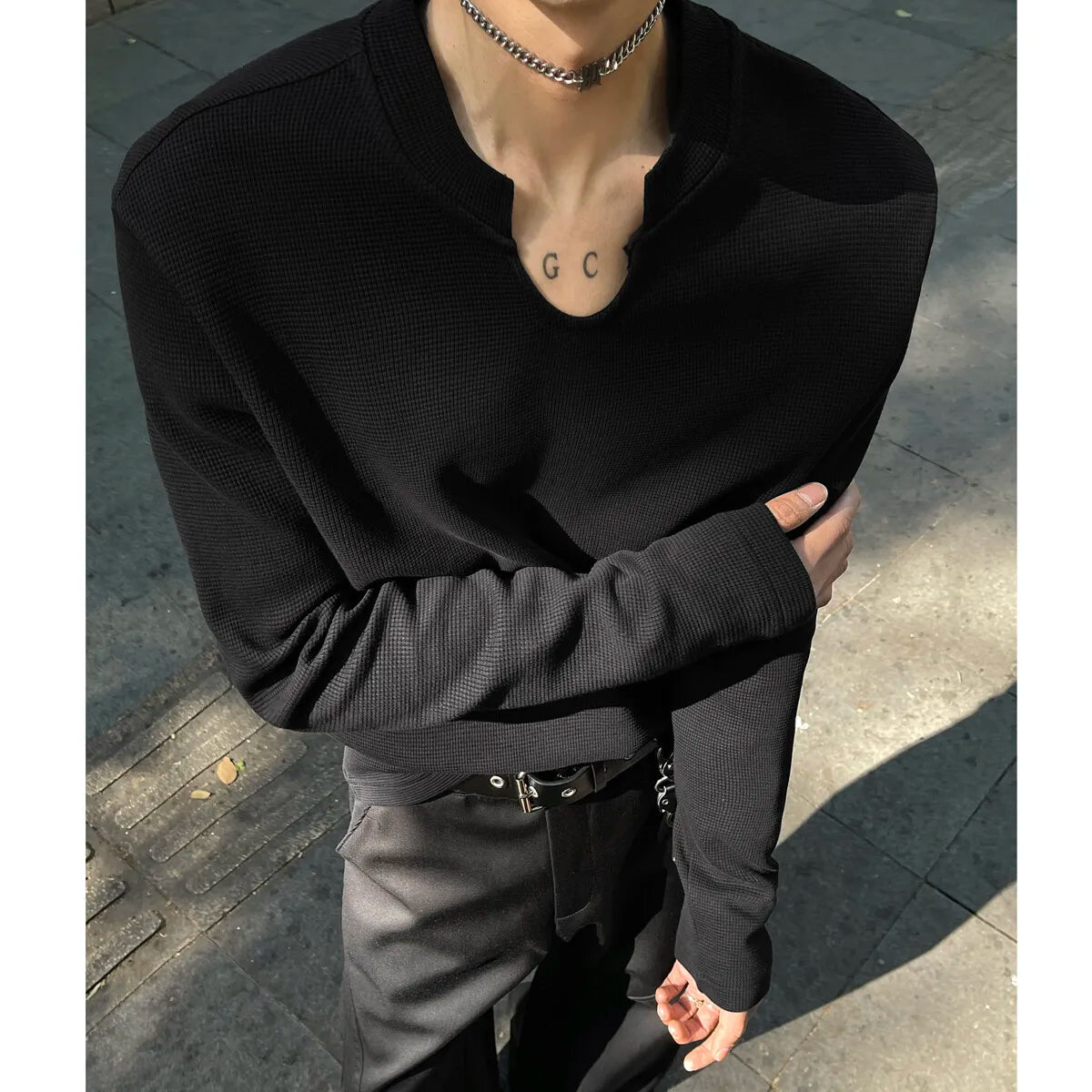 Threebooy Mens Slim Fit Long Sleeve V-Neck T-Shirt Solid Color Spring  Casual Basic Top  Plain Tee Shirt Breathable Comfort Stretch Soft
