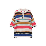 Threebooy American retro striped contrasting knitted polo shirt loose summer new style lapel casual short sleeved men and women T-shirt