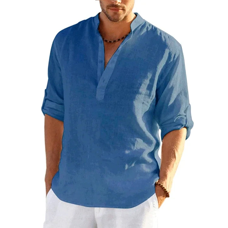 Threebooy  New Linen Shirt Men Brief Breathable Comfy Solid Color Long Sleeve Loose Harajuku Casual Blouse Hawaiian Shirts