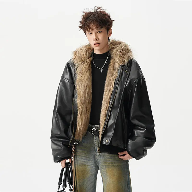 Threebooy Autumn Winter High-end Winter Jacket New Style Fur Double-sided Integrated Leather Handsome Imitation Leather Fashion Jacket Men