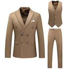 Threebooy (Jackets+Vest+Pants) Double Breasted Tuxedo Suit Men Business Work Wedding Formal Sets Solid Blazers Slim Korean Clothing S-6XL