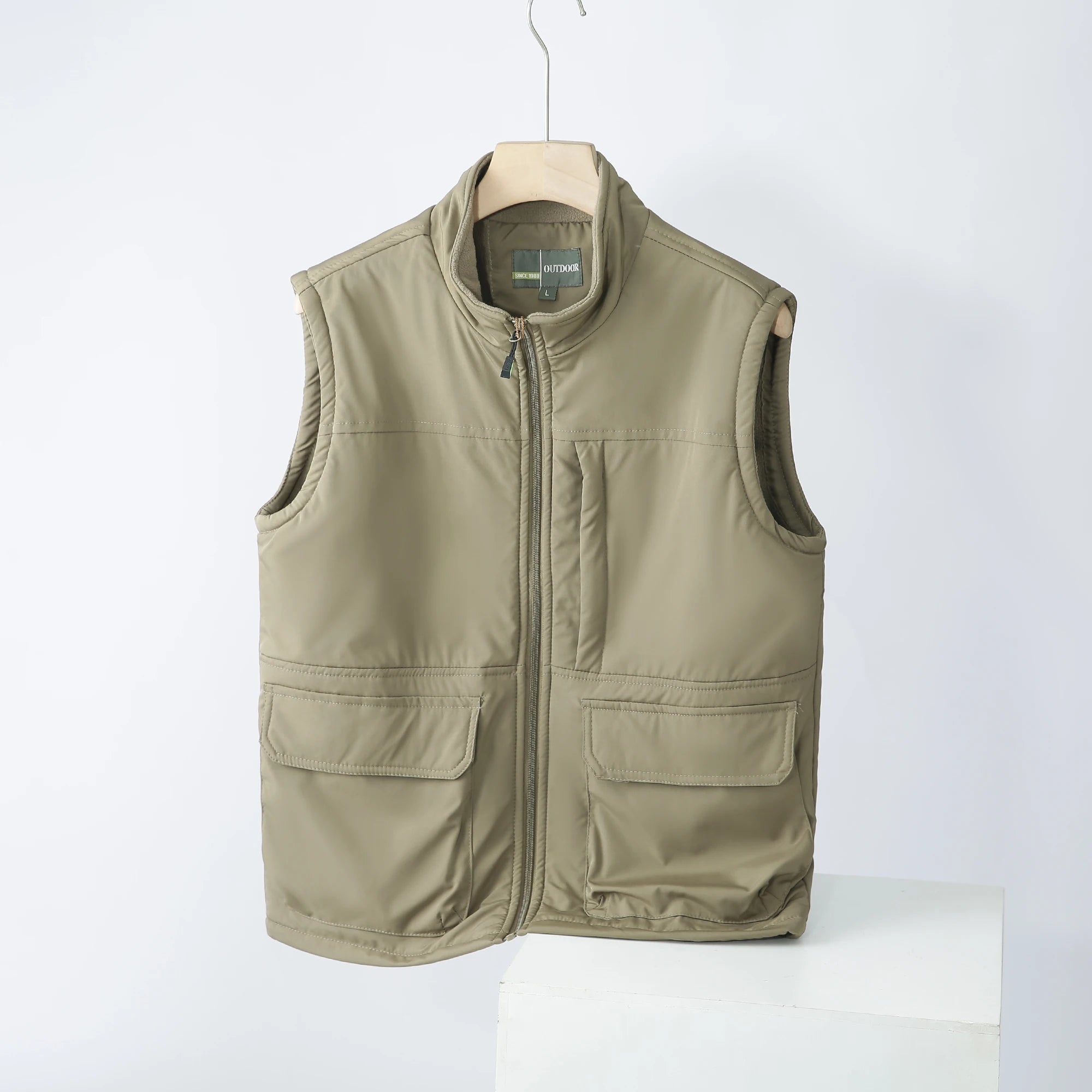 Threebooy Functional Workwear Vest Men Winter Outdoor Windproof Water-proof Plus Velvet Thickened Warm Standing Collar Fleece Waistcoat