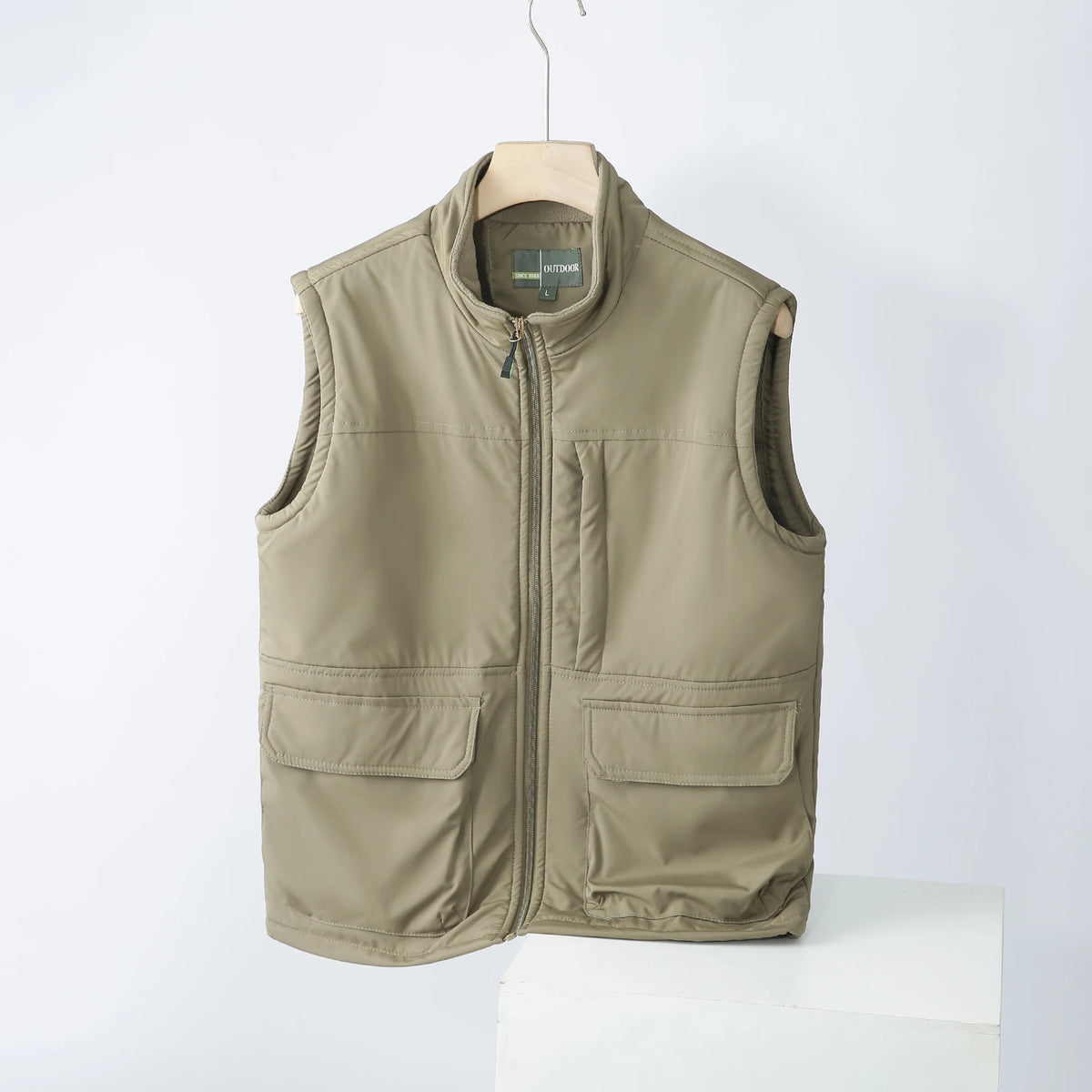 Threebooy Functional Workwear Vest Men Winter Outdoor Windproof Water-proof Plus Velvet Thickened Warm Standing Collar Fleece Waistcoat
