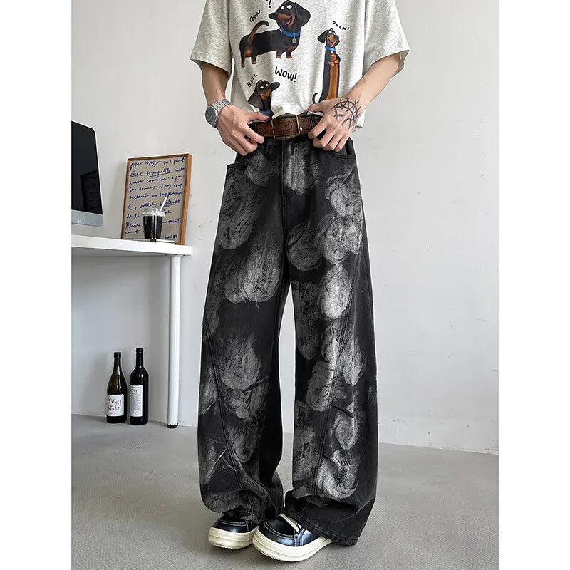 Threebooy  Straight Loose Fit Printed Streetwear Jeans Unisex Urban Fashion Trendy Casual Denim Pants mens Hip Hop Oversized Comfort