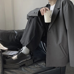 Threebooy Blazers Men Casual Solid Color Loose Long Sleeve Suit Jacket Streetwear for Male Daily Outerwear Autumn Suit's Tops Chic