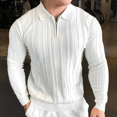 Threebooy  New American Chic Men Polo Sweater Light Luxury Trendy Fitness Knit Solid Color Pullover Leisure Slim-fit Long Sleeve Knitwear