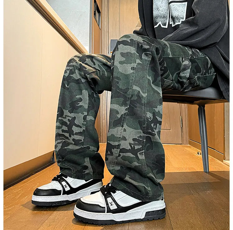 Threebooy Jeans Men straight Pants patchwork male jean Fit Patchwork Streetwear Men's Trousers Denim Large size Hip Hop