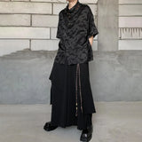 Threebooy Mens Chinese Style Retro Irregular Layered Culottes Essential Genderless Fashion Trend Double Layer Loose Wide Leg Pants Unisex