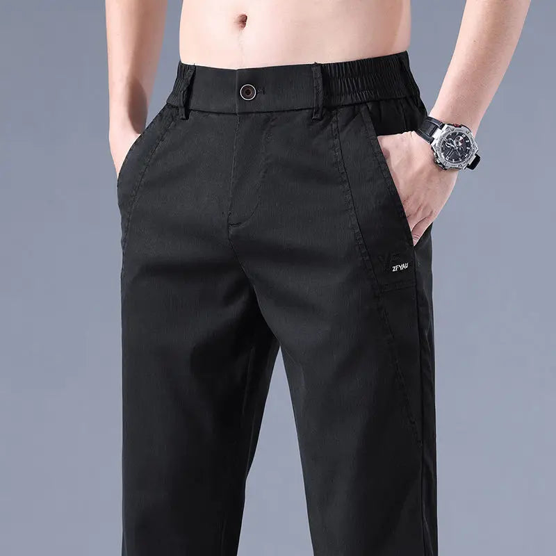 Threebooy  Summer New Thin Breathable Versatile Casual Pants Men's Solid Button Zipper Pockets Patchwork Fashion Korean Straight Trousers