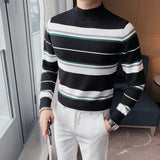 Threebooy  Brand Clothing Men's Autumn/winter Thermal Knitting Sweater/Male Slim Fit Fashion Striped Knit Shirt Man Casual Pullover