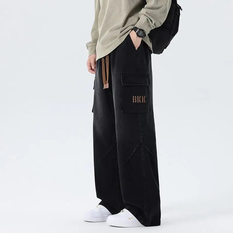 Threebooy 2025 Spring Men and Women Trendy workwear Straight leg denim pants for couples American hip-hop washed personalized casual pants