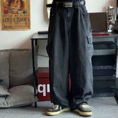 Threebooy Baggy Jeans Trousers Male Denim Pants Black Wide Leg Pants Men's Jeans Oversize Cargo Korean Streetwear Hip Hop Harajuku