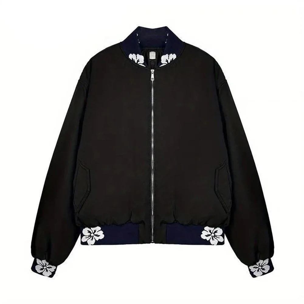 Threebooy  Spring and Autumn New Jacket Men's Casual Loose Flight Jacket American Street Retro Contrast Color Splicing Baseball Jacket