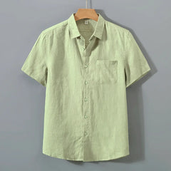 Threebooy Men's Summer Pure Linen Short Sleeved Shirt Chinese Style Casual Breathable Elegant Men Blouse