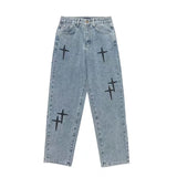 Threebooy Print Embroidery Jeans Men Vintage Casual Loose Wide Leg Baggy Man Trousers 2024 Spring Summer Fashion Hip Hop Male Cargo Pant