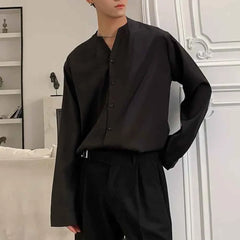 Threebooy  Autumn New Men's Solid Color Long-Sleeve Shirt American Retro Fashion Trendy High Street Loose Casual Simple Men's Top